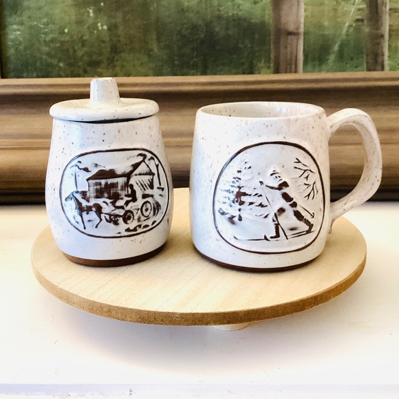Vintage Onion River Pottery Mug & Honey Jar Set Made In Vermont Country Cottage - Picture 1 of 12